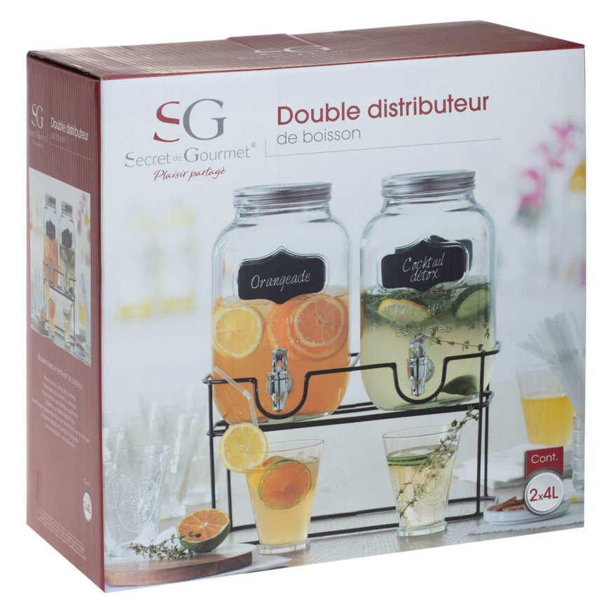 Double distributeur de boisson 2X4L avec support metal - Secret Gourmet