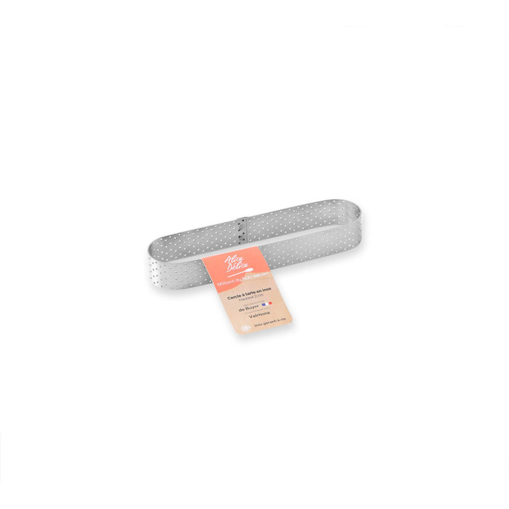 Cercle à tartelette oblong en inox perforé 14,5 x 3,7 cm - A