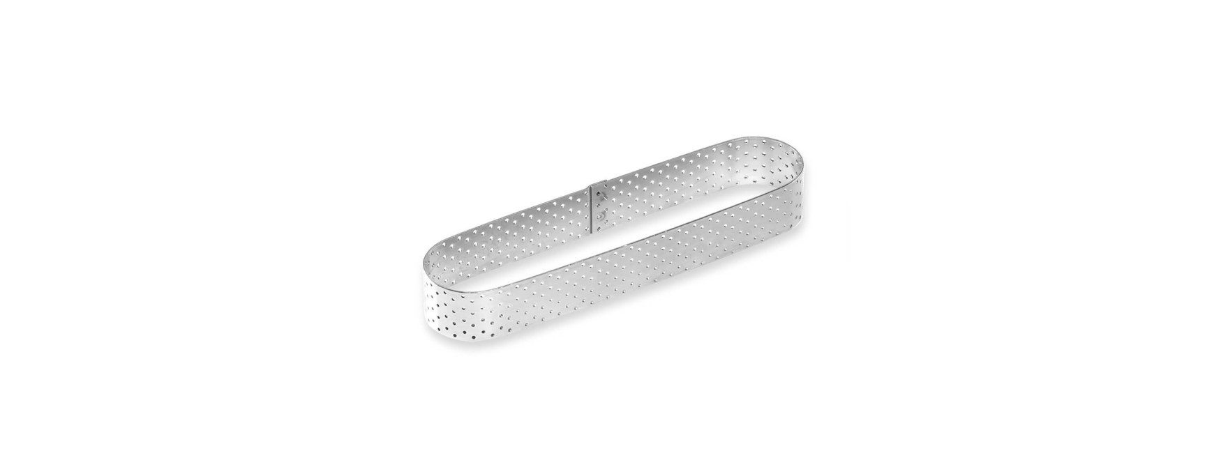 Cercle à tartelette oblong en inox perforé 14,5 x 3,7 cm - A