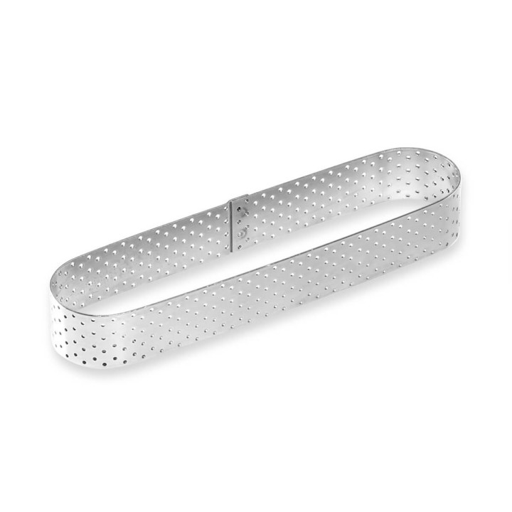 Cercle à tartelette oblong en inox perforé 14,5 x 3,7 cm - A