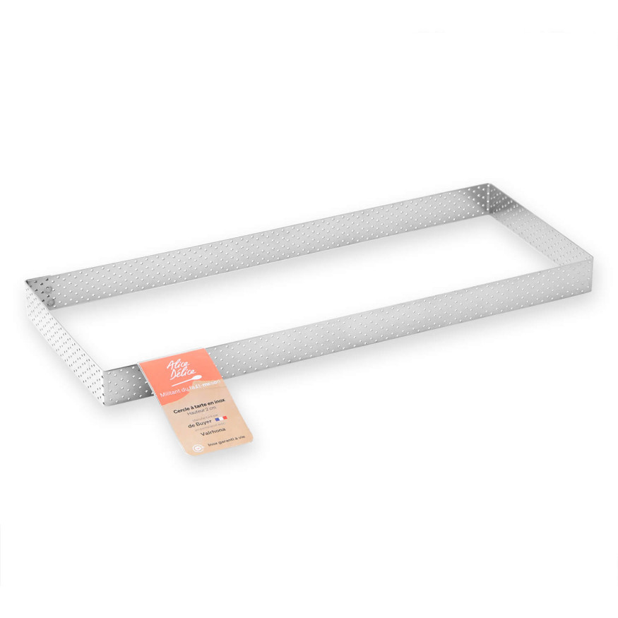 Cadre à tarte rectangulaire en inox perforé 28 x 11 cm - Alice Délice
