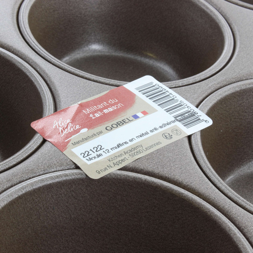 Moule 12 muffins en métal anti adhérent - Alice Délice