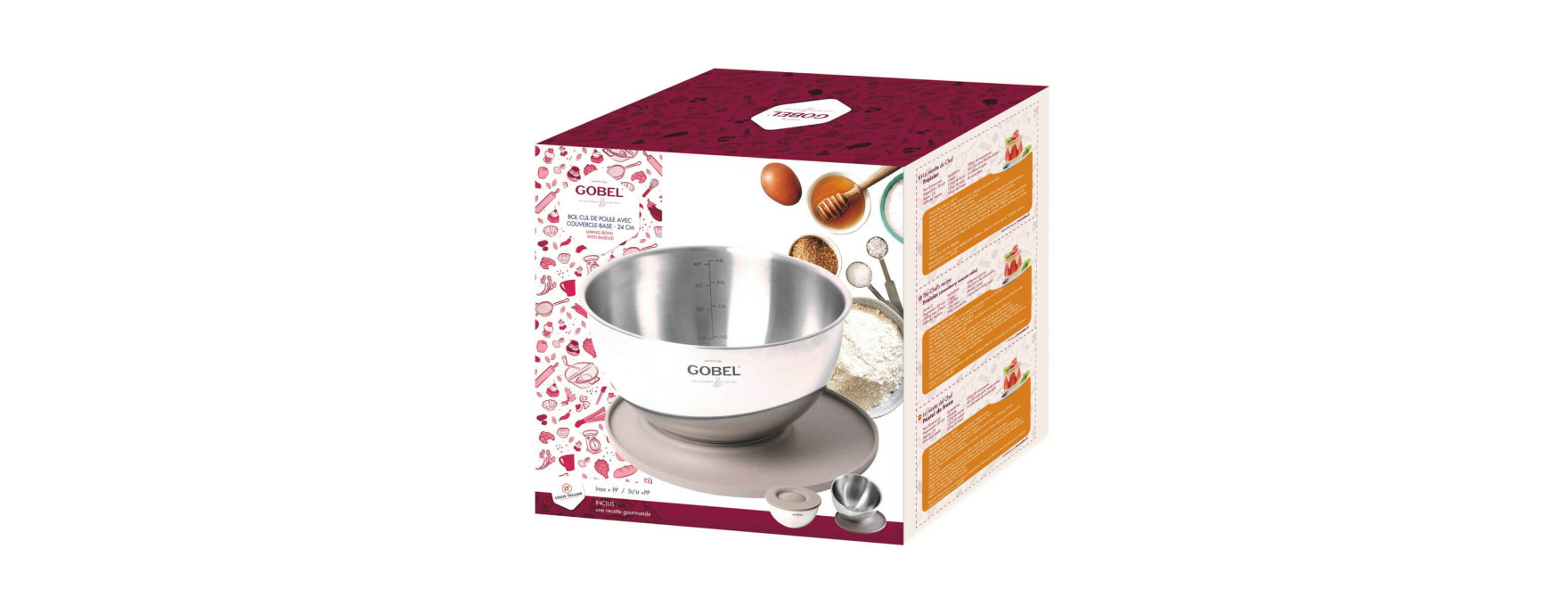 Cul de poule en inox avec base/couvercle taupe 24 cm - Gobel