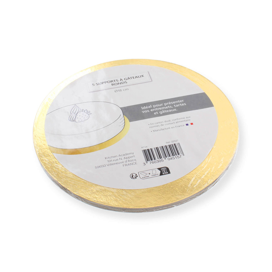 5 supports à gâteaux ronds dorés 18 cm
