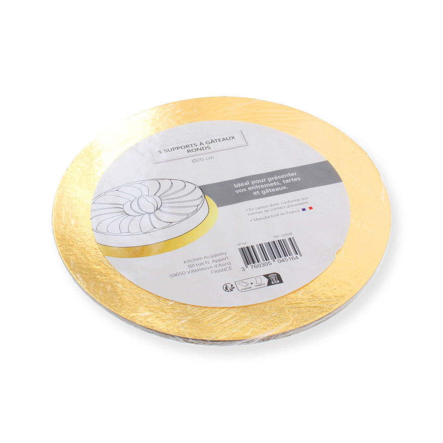 5 supports à gâteaux ronds dorés 20 cm
