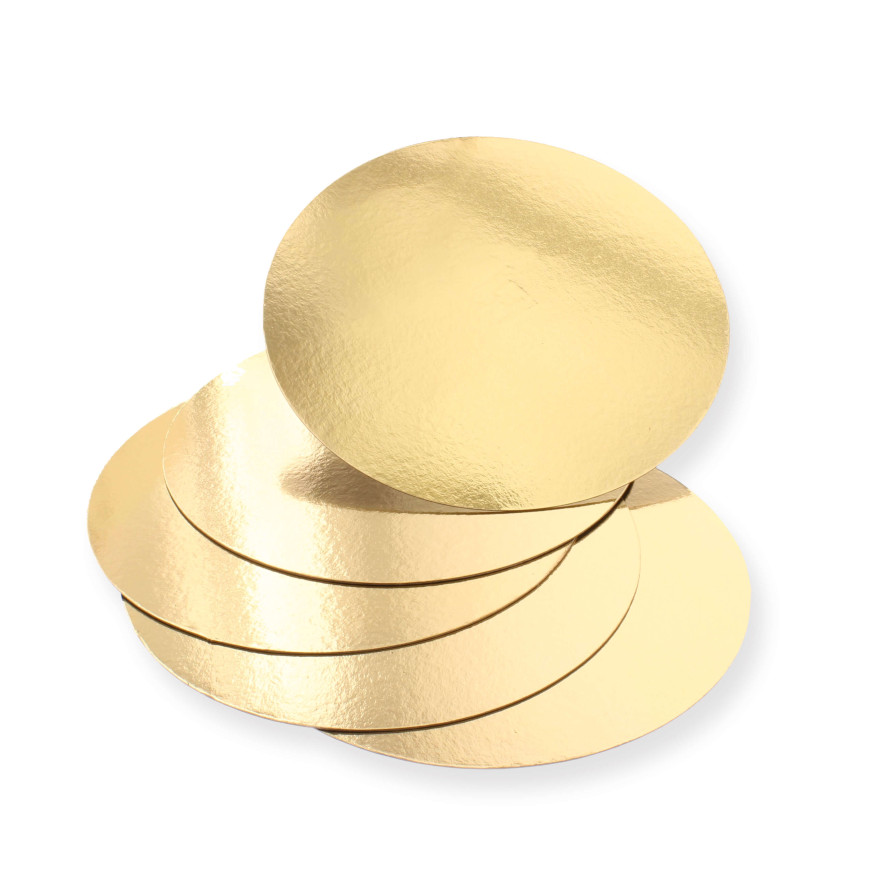 5 supports à gâteaux ronds dorés 26 cm