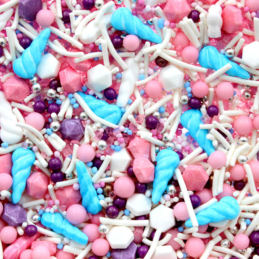 Décor à parsemer : mélange sprinkles Licorne bleu, rose et blanc