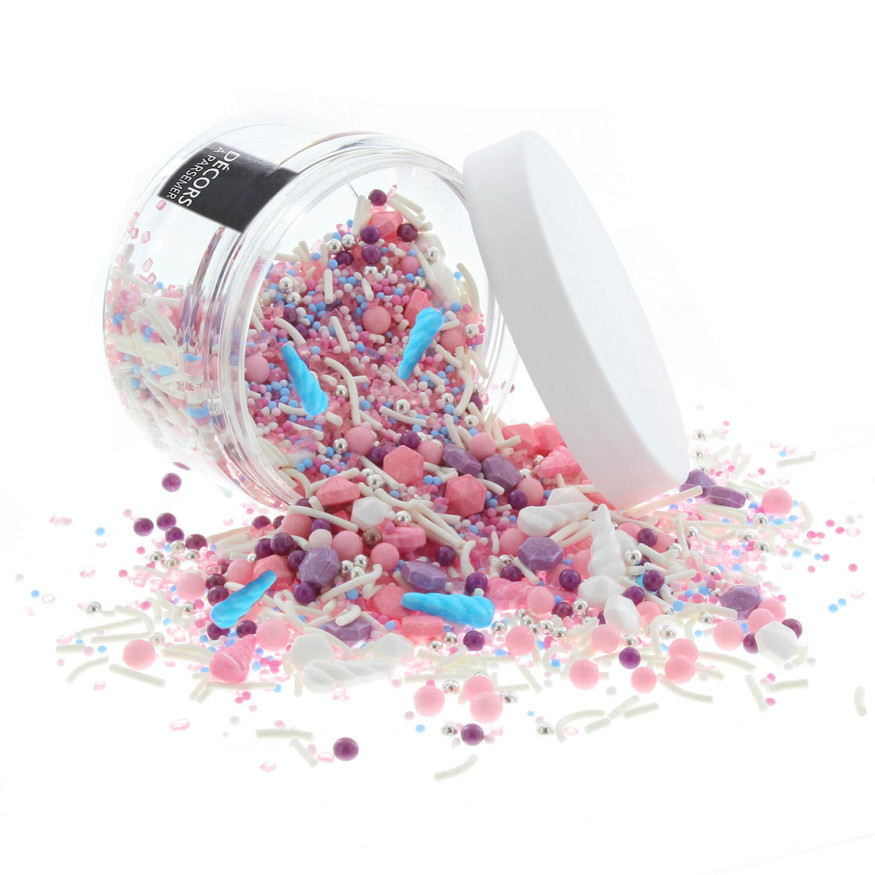 Décor à parsemer : mélange sprinkles Licorne bleu, rose et blanc