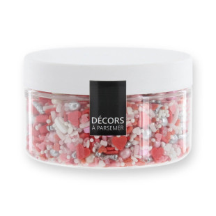 Décor à parsemer : mélange sprinkles Cœur rouge, rose et blanc