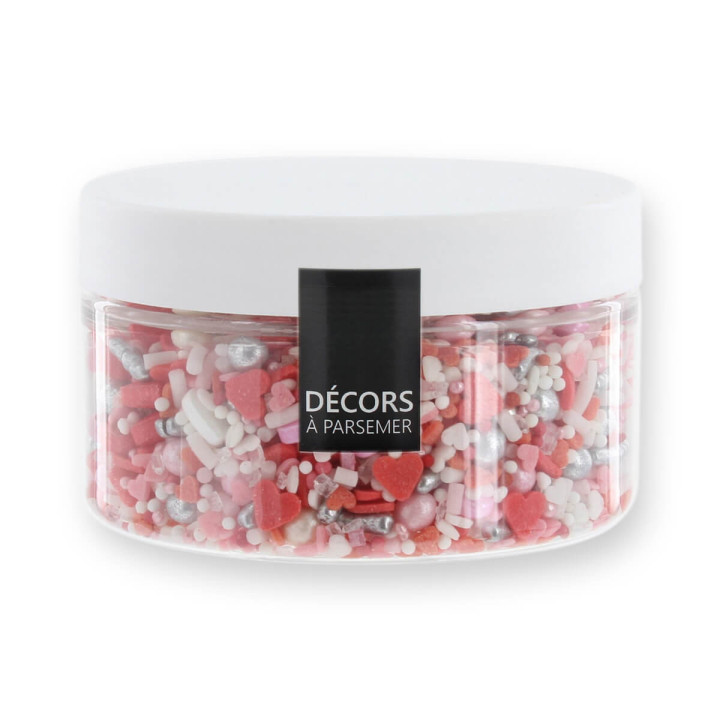 Décor à parsemer : mélange sprinkles Cœur rouge, rose et blanc