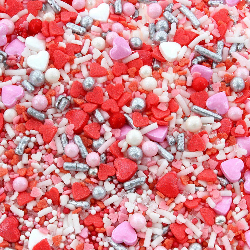 Décor à parsemer : mélange sprinkles Cœur rouge, rose et blanc