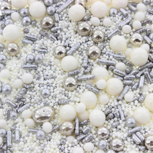 Décor à parsemer : mélange sprinkles blanc et argenté 100 gr
