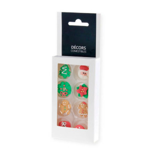 Plaque de décors comestibles : 8 décors rouges, blancs et vert