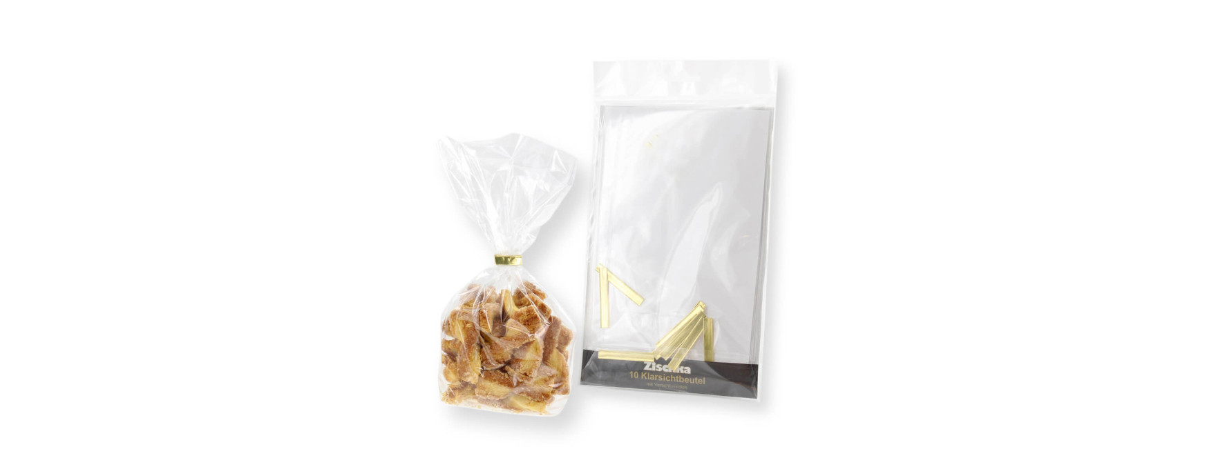 10 sachets confiseur transparent avec clips 14,5 x 23,5 cm - Zischka