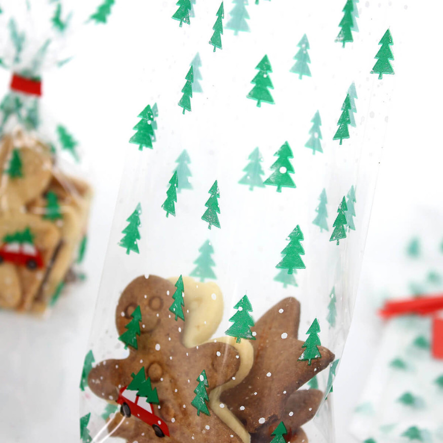10 sachets confiseur avec clips Sapins de Noël 11.5 x 19 cm