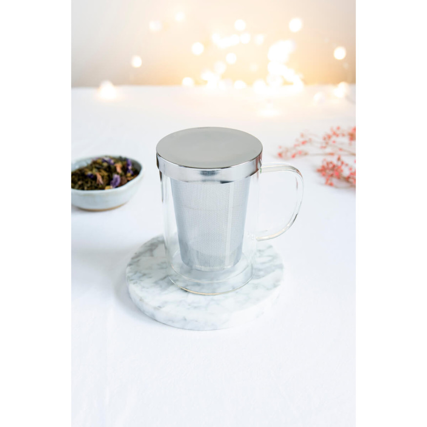 Tisanière tasse à thé double paroi avec infuseur transparent