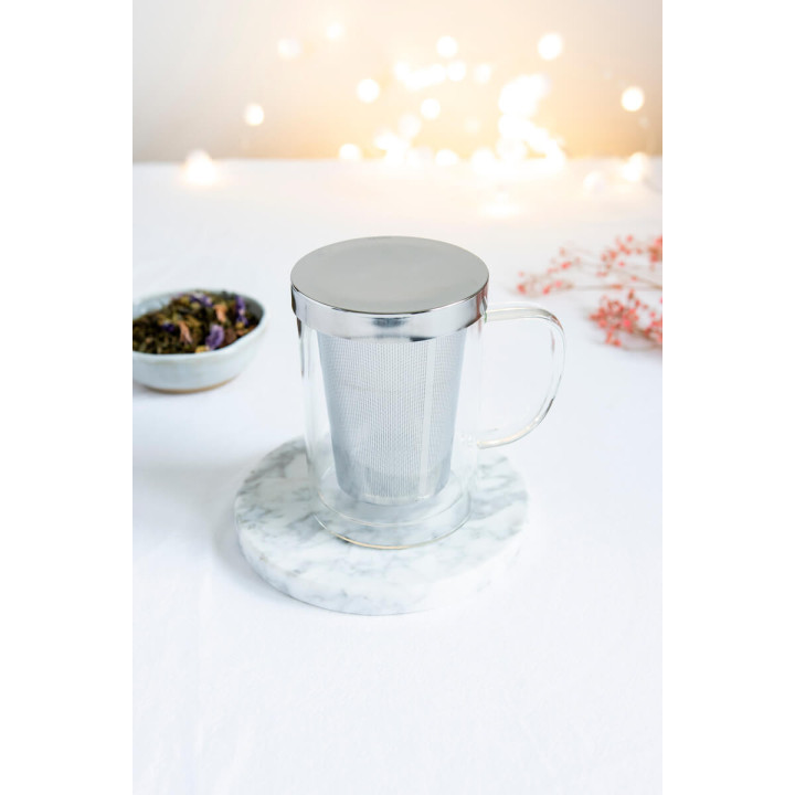 Tisanière tasse à thé double paroi avec infuseur transparent