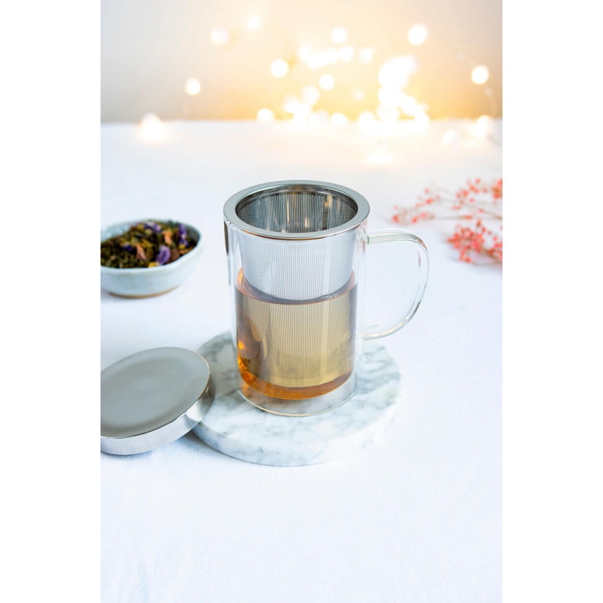 Tisanière tasse à thé double paroi avec infuseur transparent