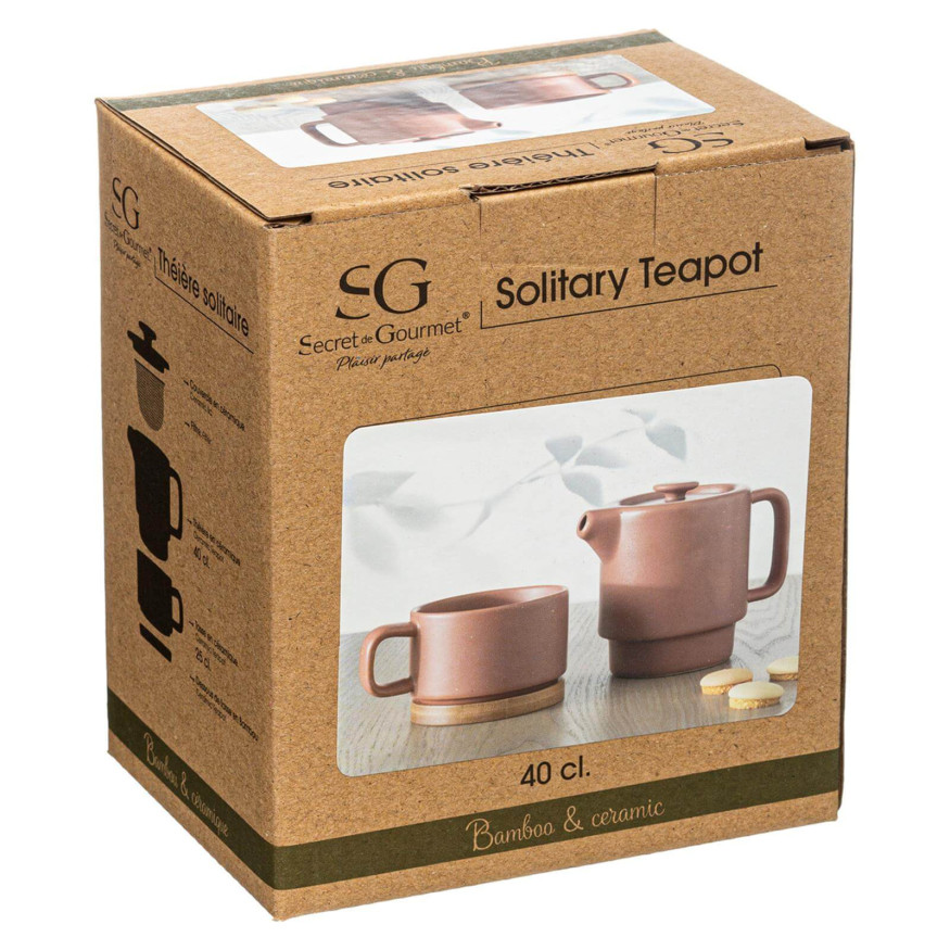 Théière solitaire en bambou et céramique rose terracotta - Secret Gourmet