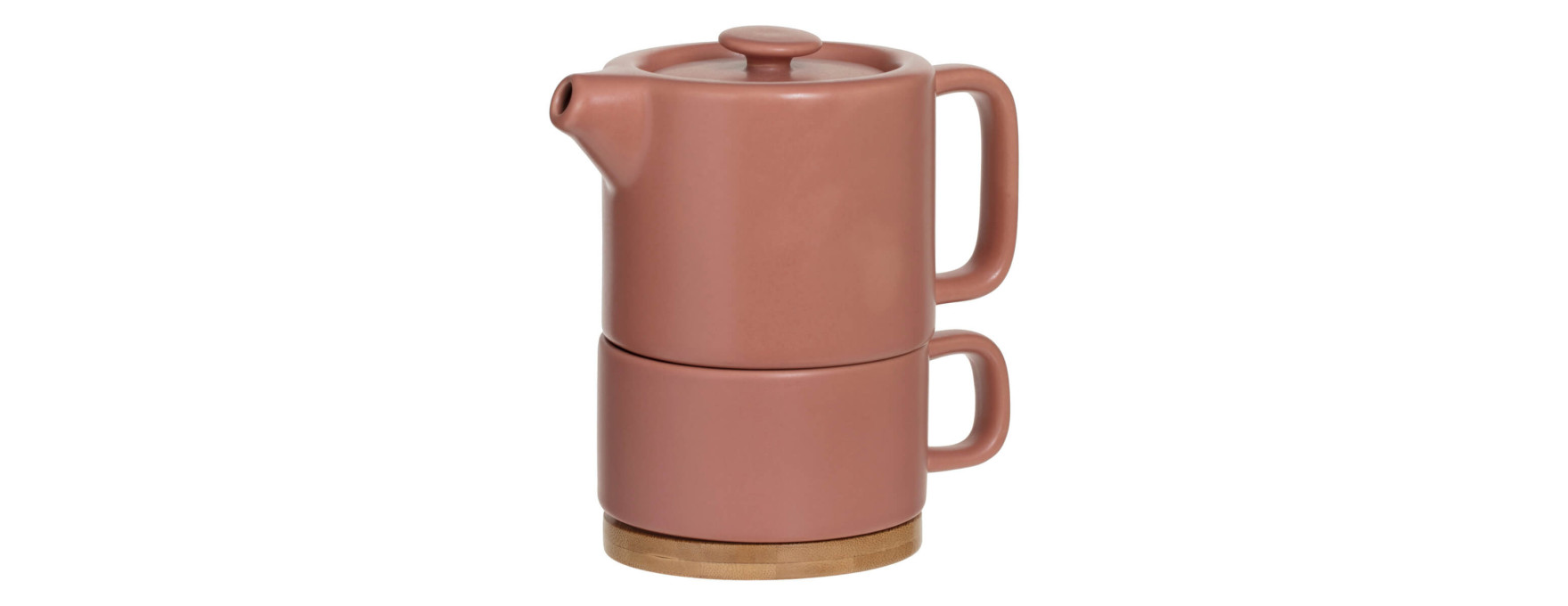 Théière solitaire en bambou et céramique rose terracotta - Secret Gourmet