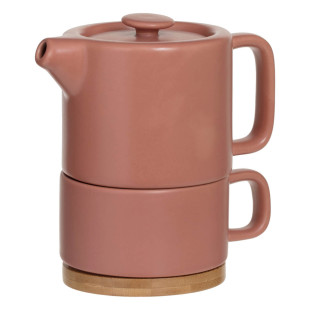 Théière solitaire en bambou et céramique rose terracotta - Secret Gourmet