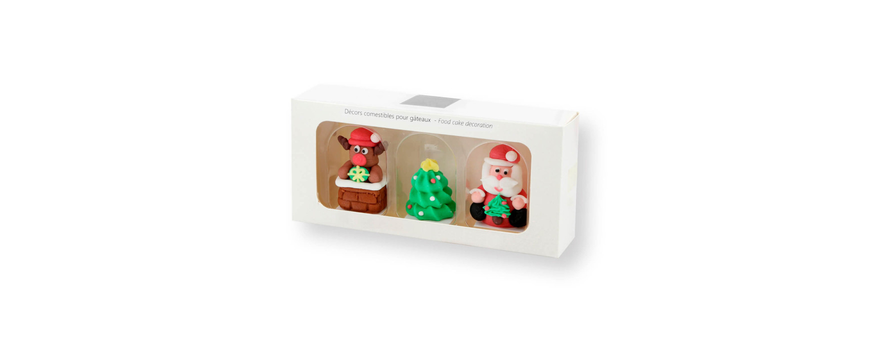 Décor 3D : 3 sucres décoratifs Sapin, Renne et Père Noël