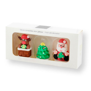 Décor 3D : 3 sucres décoratifs Sapin, Renne et Père Noël