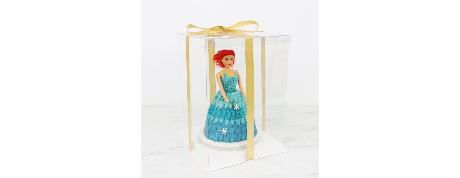 Boîte à gâteaux vitrine Crystal transparente avec ruban doré