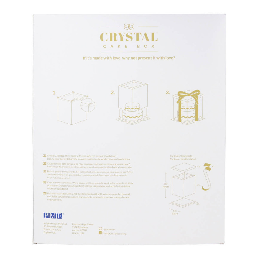 Boîte à gâteaux vitrine Crystal transparente avec ruban doré