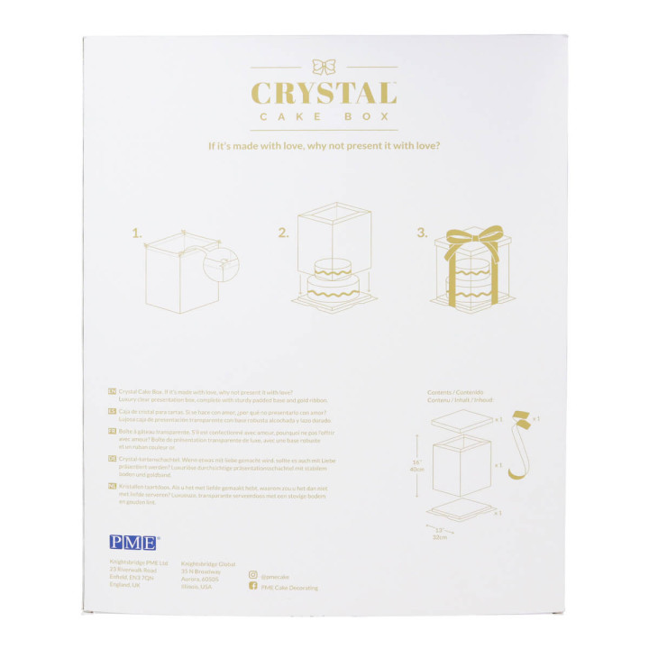 Boîte à gâteaux vitrine Crystal transparente avec ruban doré