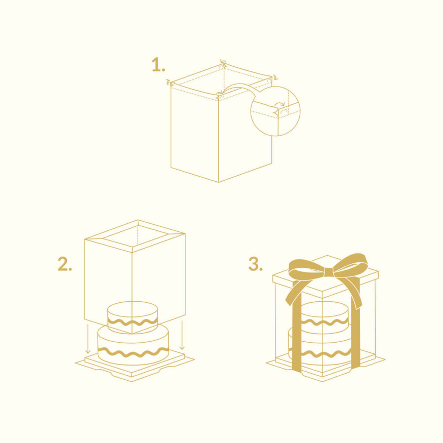 Boîte à gâteaux vitrine Crystal avec ruban doré : 30x30x38cm