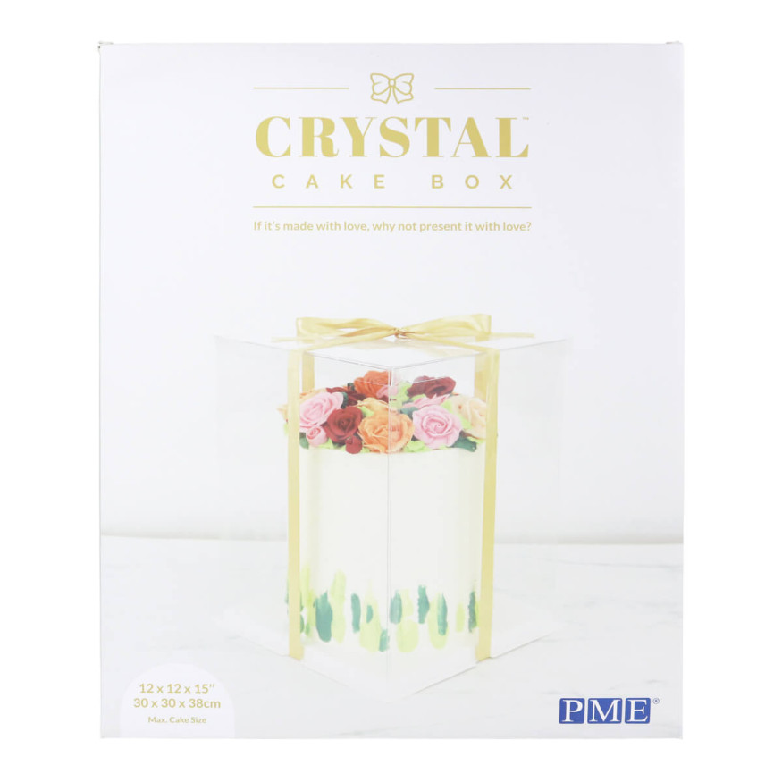 Boîte à gâteaux vitrine Crystal transparente avec ruban doré