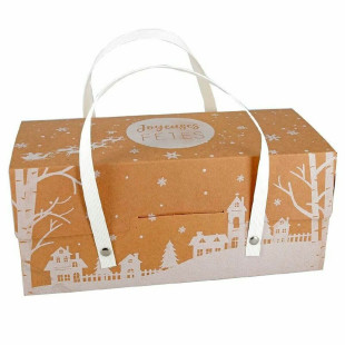 Boite de transport pour bûche de Noël en carton avec poignée