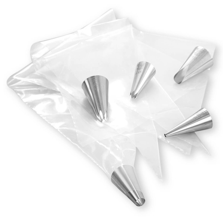 Set de 5 douilles classiques en inox avec 3 poches jetables - Alice Délice