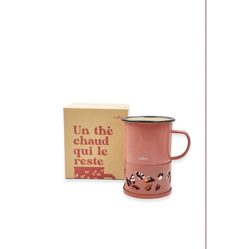 Set Sixtea : mug et chauffe mug à la bougie en acier rose