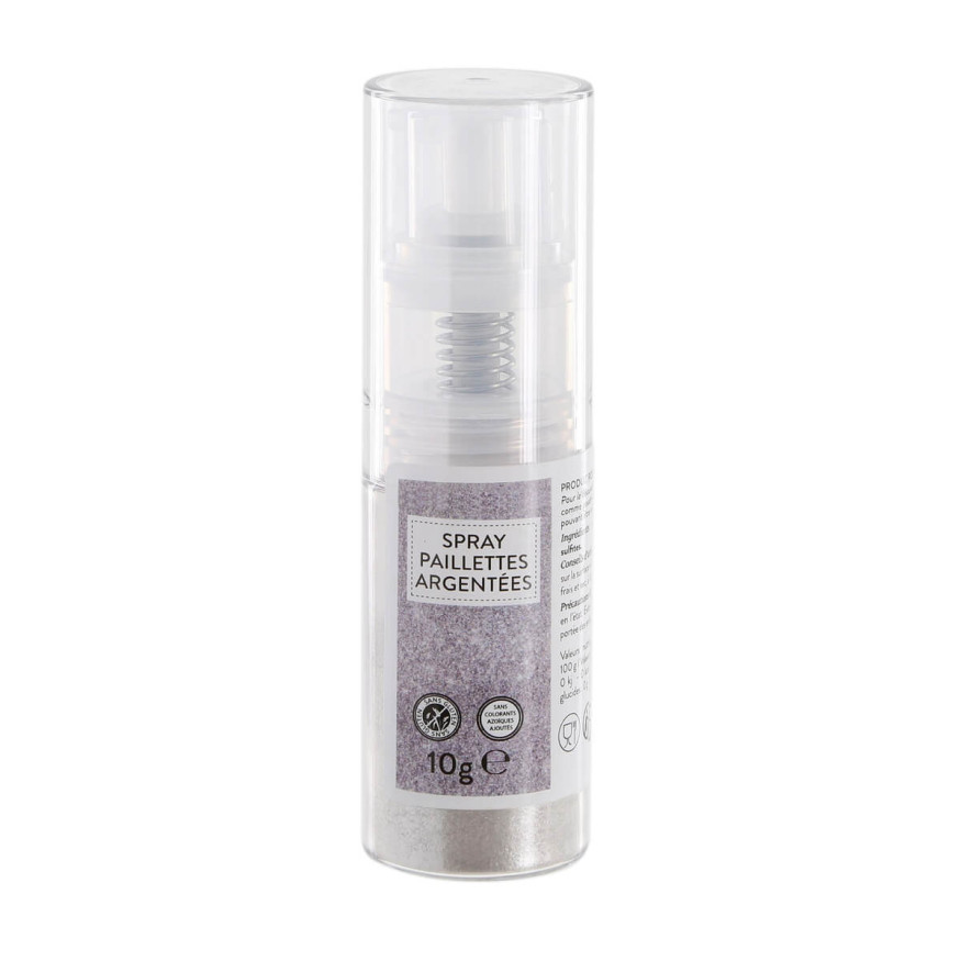 Spray paillettes alimentaires argentées 10 gr