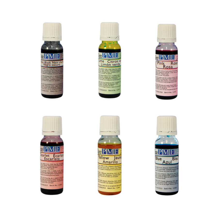Set de 6 colorants alimentaires liquides pour aérographe
