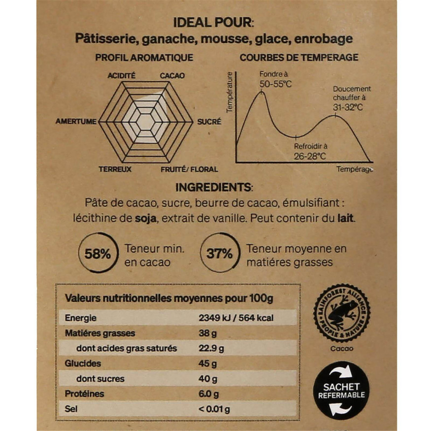 Chocolat noir à pâtisser 58% 250 gr - Alice Délice