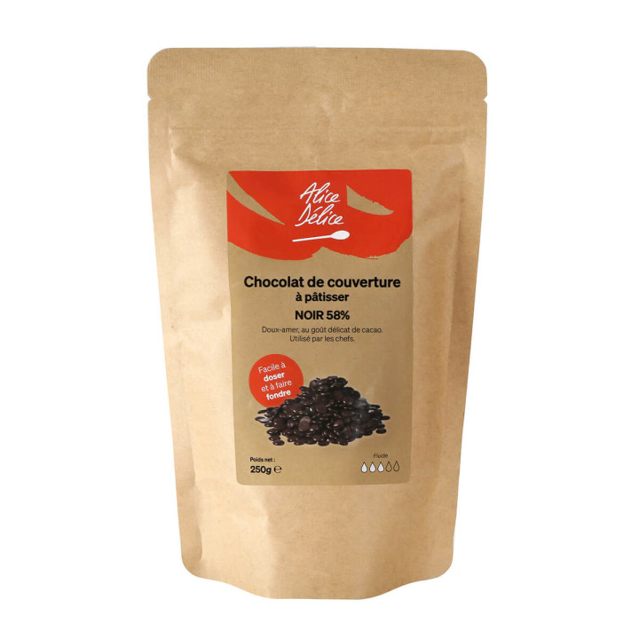 Chocolat noir à pâtisser 58% 250 gr - Alice Délice