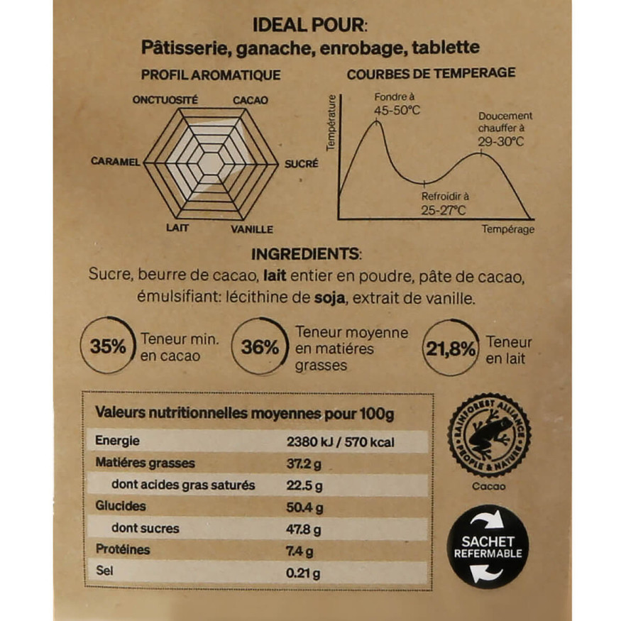 Chocolat au lait à pâtisser 35% 250 gr - Alice Délice