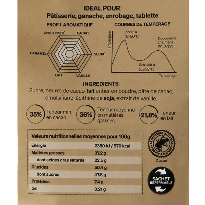 Chocolat au lait à pâtisser 35% 250 gr - Alice Délice