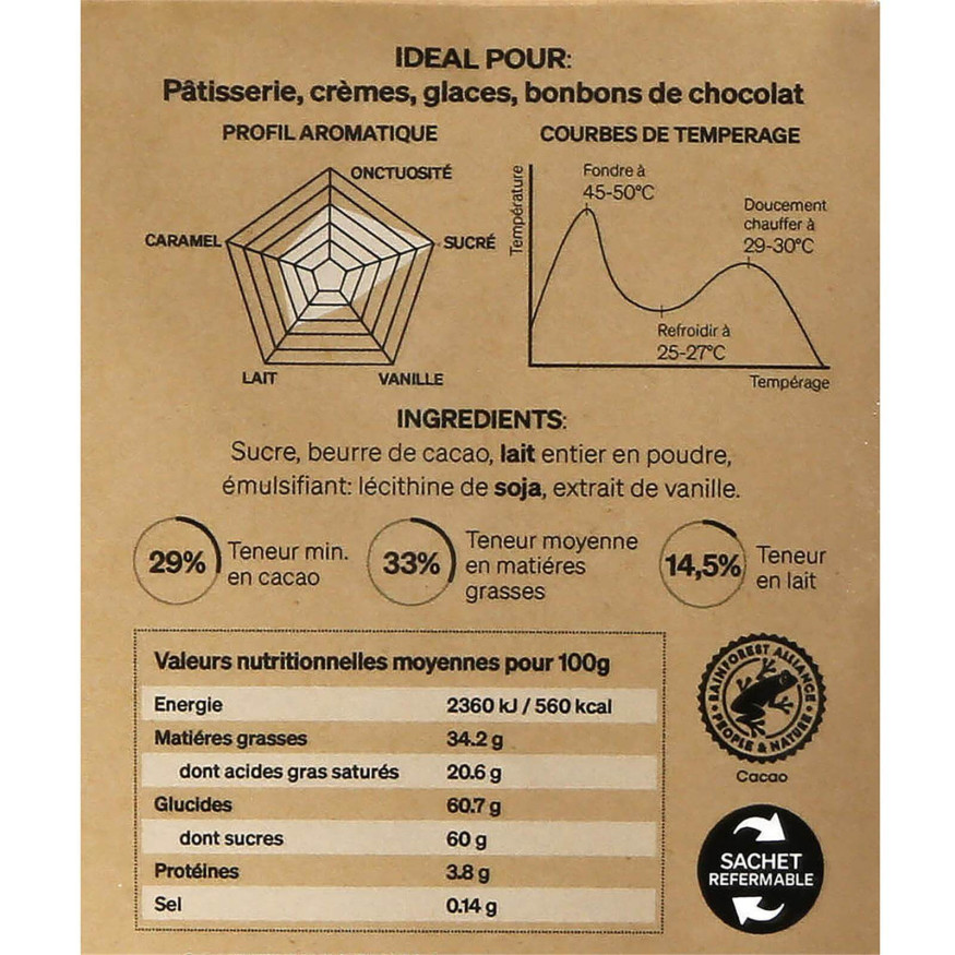 Chocolat blanc à pâtisser 29% 250 gr - Alice Délice
