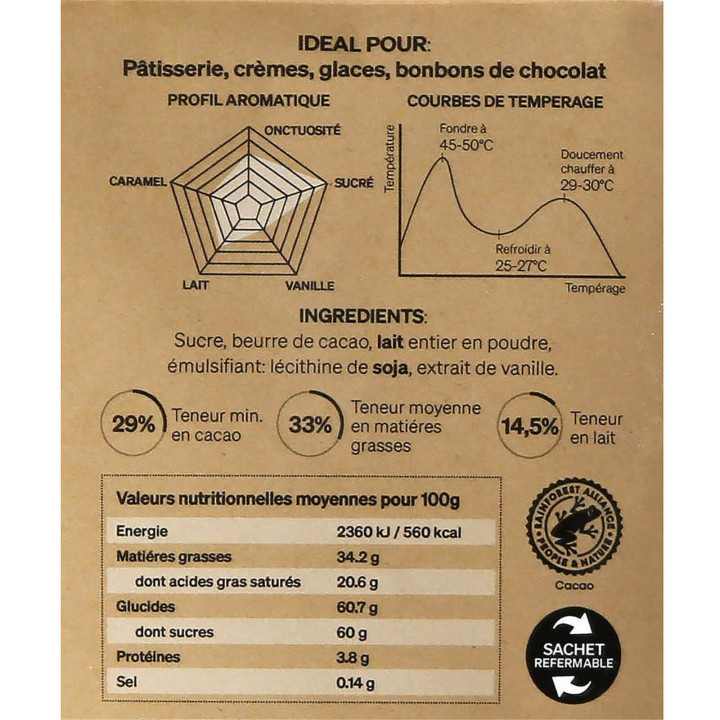 Chocolat blanc à pâtisser 29% 250 gr - Alice Délice