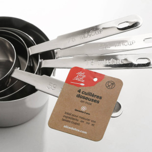 4 cuillères doseuses en inox : 59, 78, 118 et 236 ml et équi