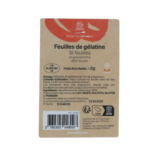 18 feuilles de gélatine Or porcine 200° bloom 36 gr - Alice