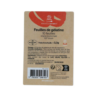 10 feuilles de gélatine bovine halal 150° bloom 33 gr - Alic