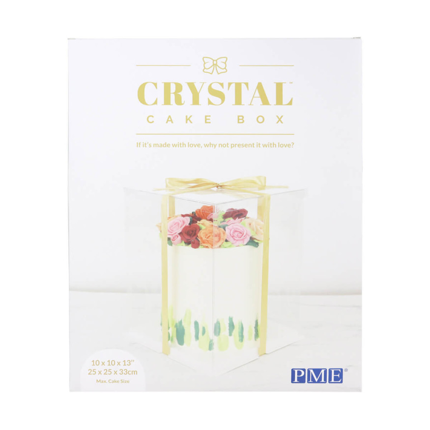 Boîte à gâteaux vitrine Crystal avec ruban doré : 25x25x33cm