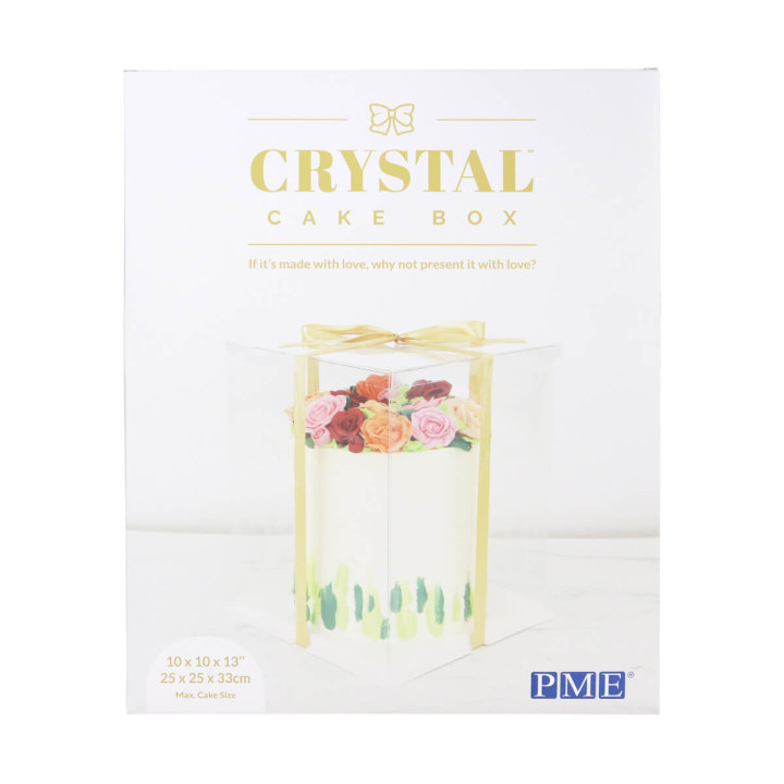 Boîte à gâteaux vitrine Crystal avec ruban doré : 25x25x33cm