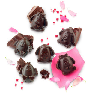 Moule en silicone chocolat de Pâques : 12 lapins et poussins