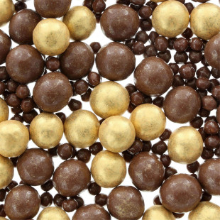 Pot de décorations perles chocolat au lait et doré 100 gr -